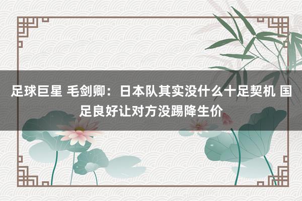 足球巨星 毛剑卿：日本队其实没什么十足契机 国足良好让对方没踢降生价