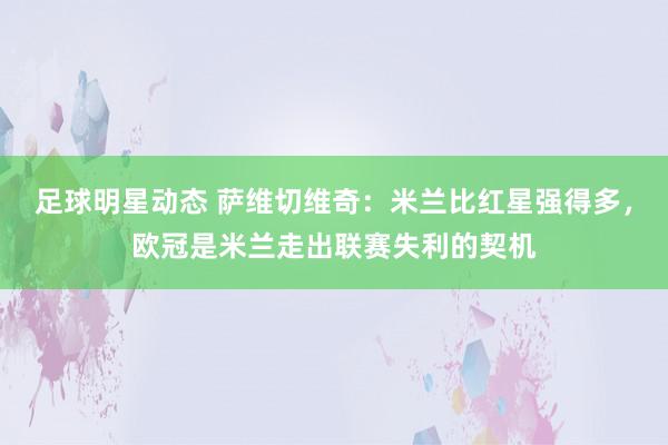 足球明星动态 萨维切维奇：米兰比红星强得多，欧冠是米兰走出联赛失利的契机